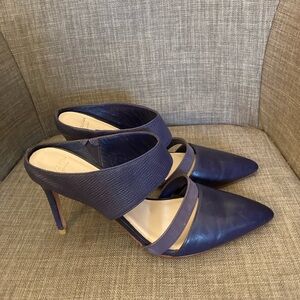 Cole Haan Lexington Navy Pointed Toe Leather High Heel Mules Size 7 MSRP $200